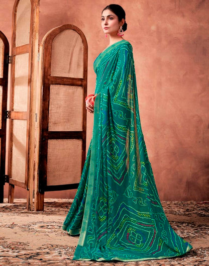Teal Georgette Printed Saree