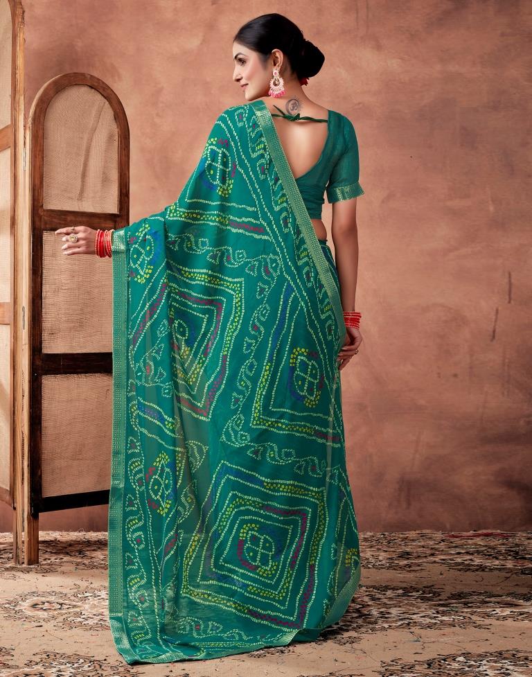Teal Georgette Printed Saree