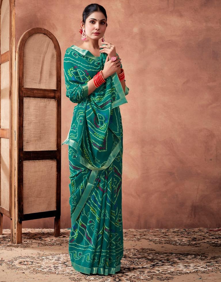 Teal Georgette Printed Saree