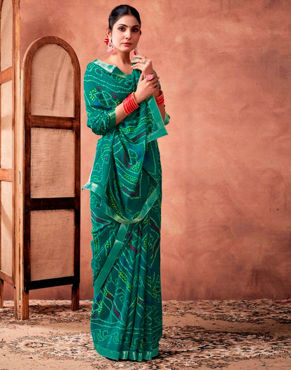 Teal Georgette Printed Saree