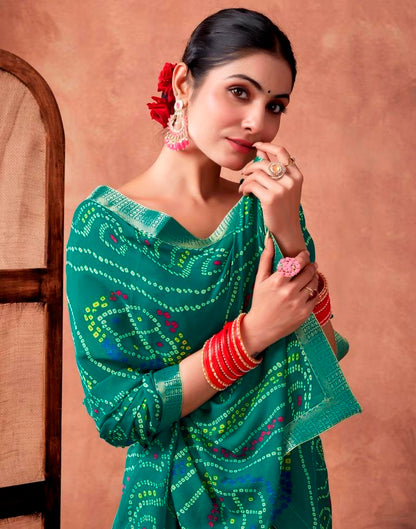 Teal Georgette Printed Saree