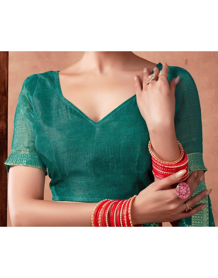 Teal Georgette Printed Saree