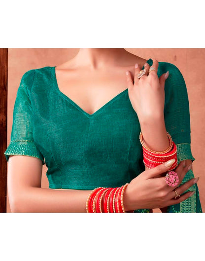 Teal Georgette Printed Saree