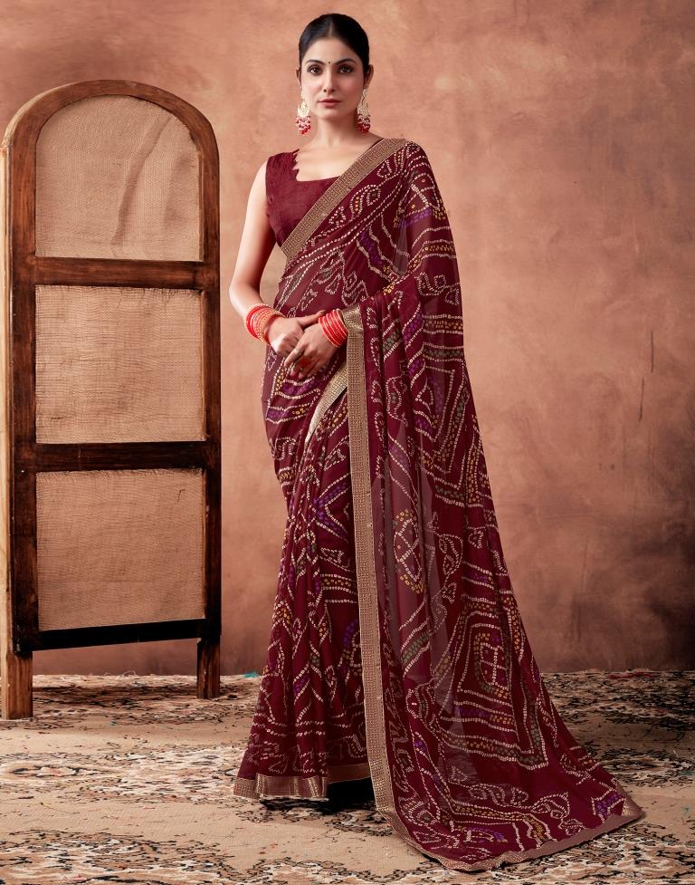 Maroon Georgette Printed Saree
