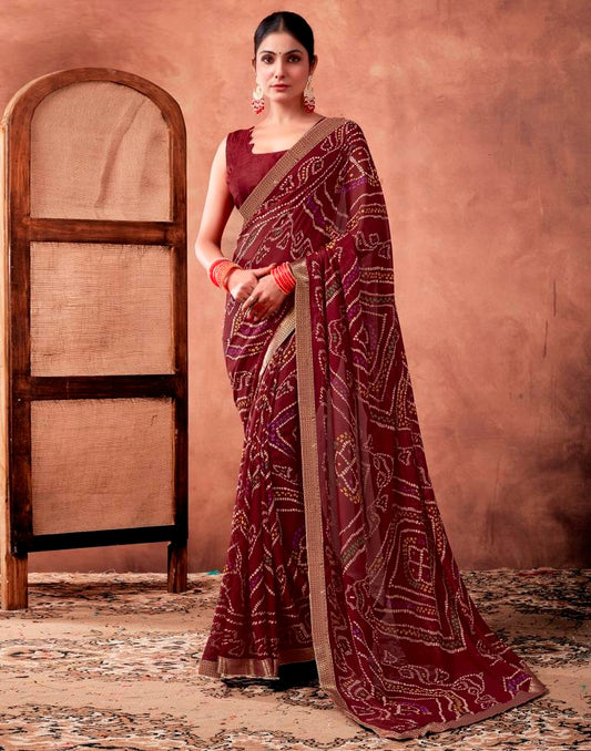 Maroon Georgette Printed Saree