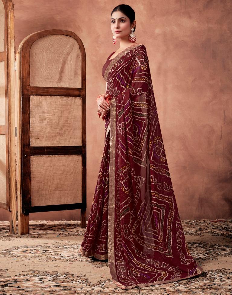 Maroon Georgette Printed Saree