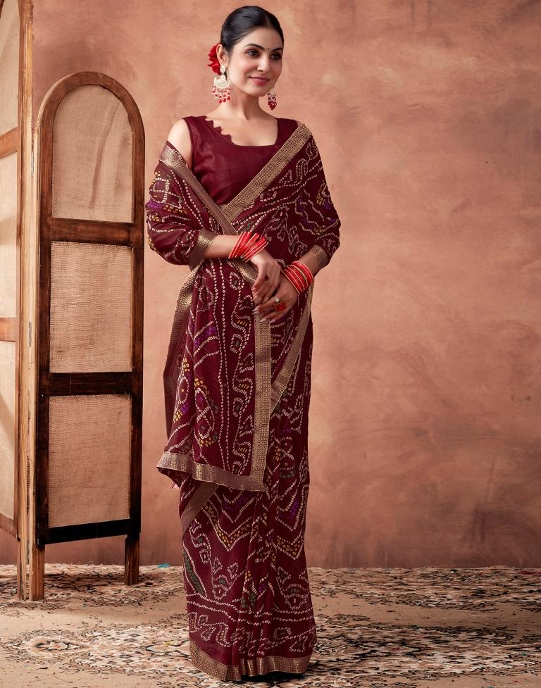 Maroon Georgette Printed Saree