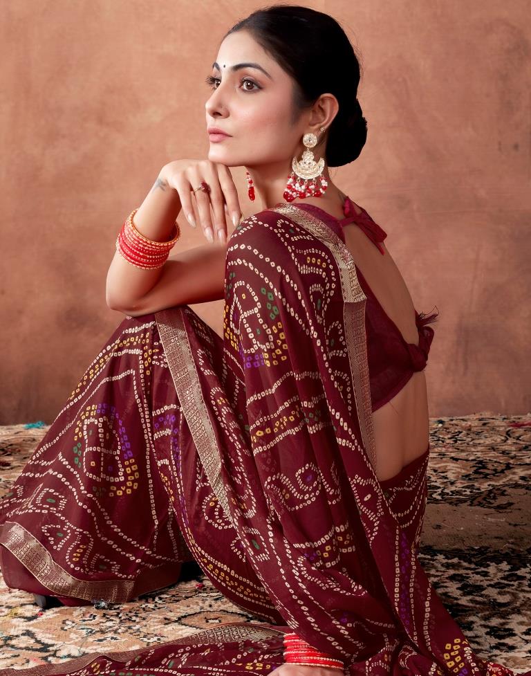 Maroon Georgette Printed Saree