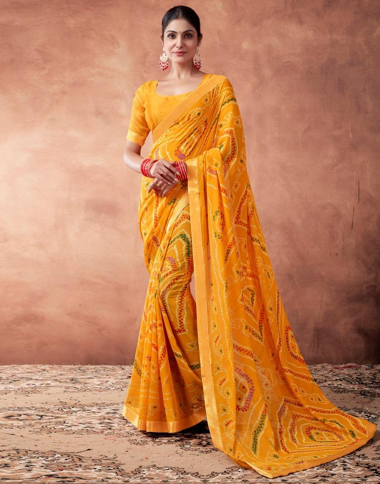 Yellow Georgette Printed Saree