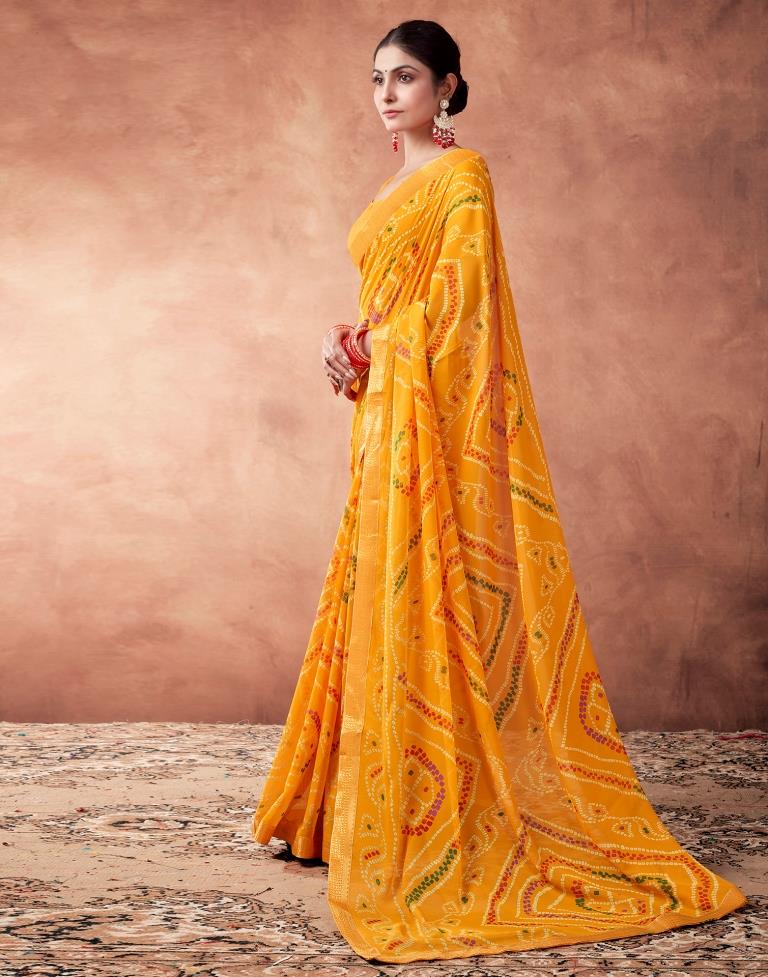 Yellow Georgette Printed Saree