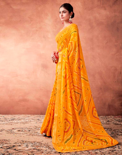 Yellow Georgette Printed Saree