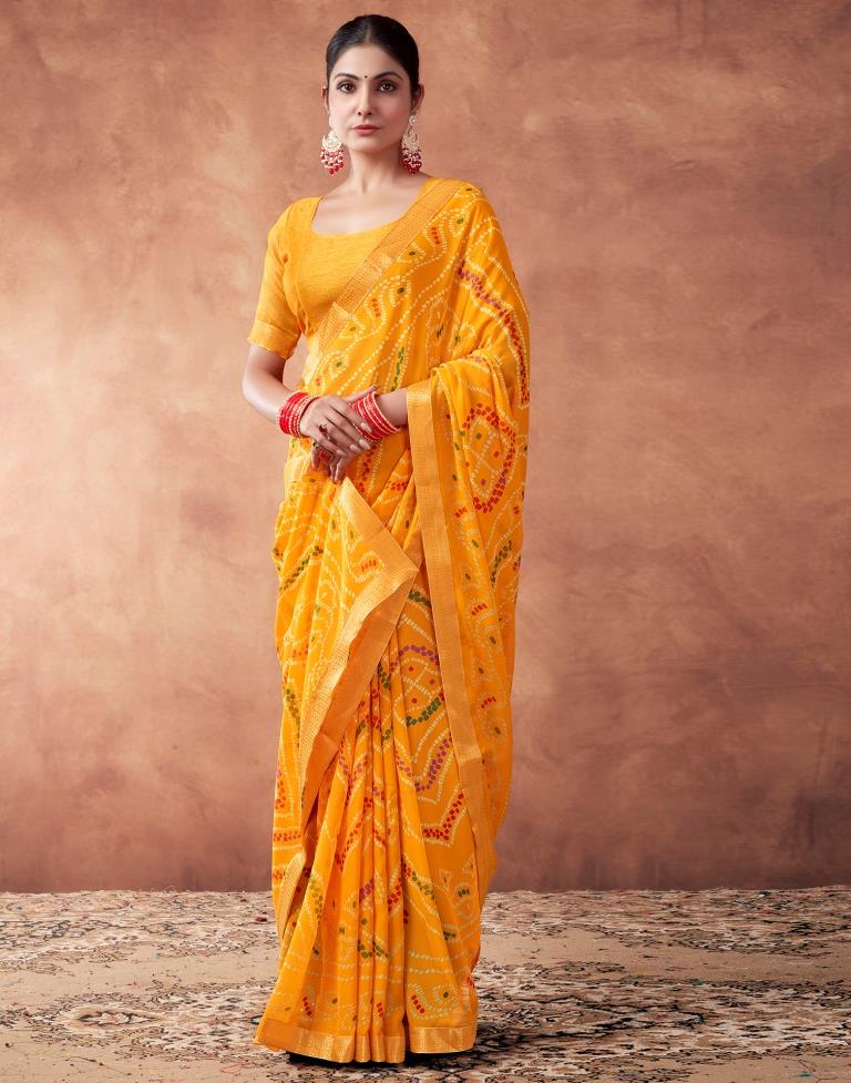Yellow Georgette Printed Saree
