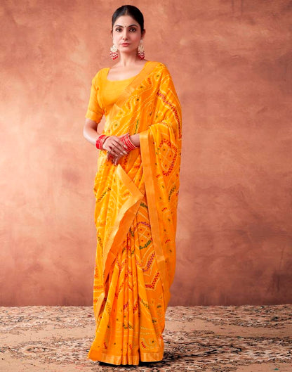 Yellow Georgette Printed Saree