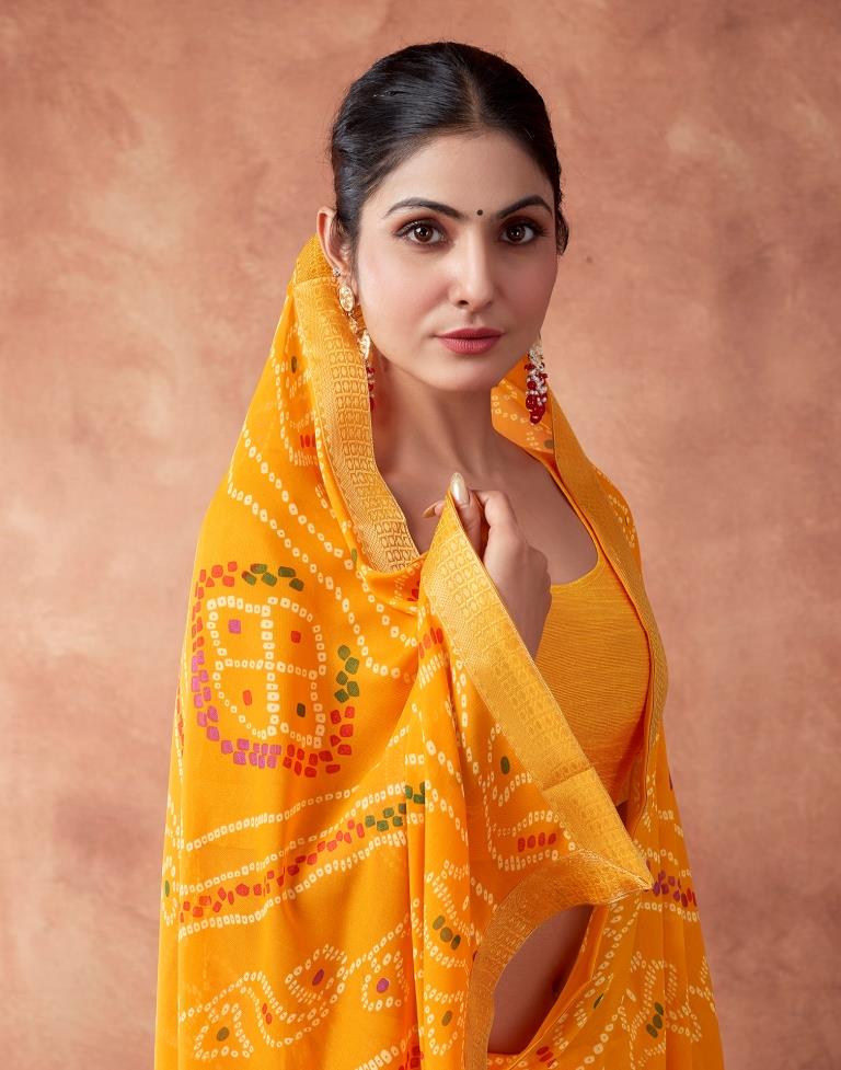 Yellow Georgette Printed Saree