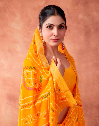 Yellow Georgette Printed Saree