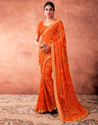 Orange  Georgette Printed Saree