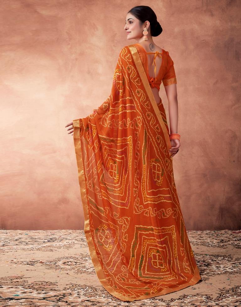 Orange  Georgette Printed Saree