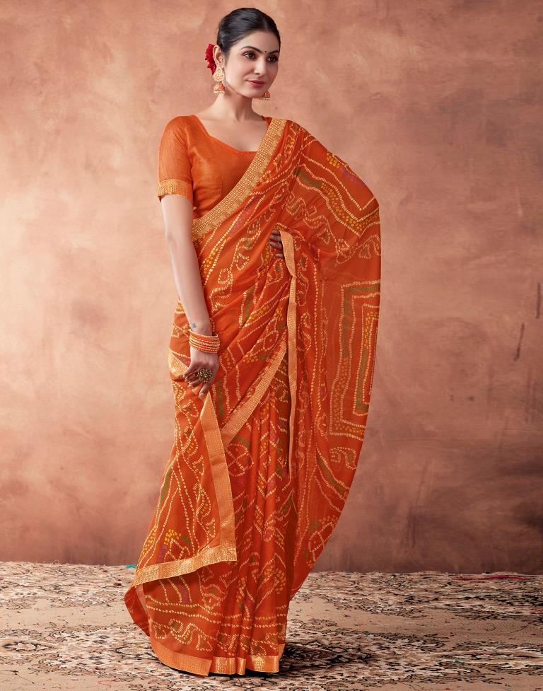 Orange  Georgette Printed Saree