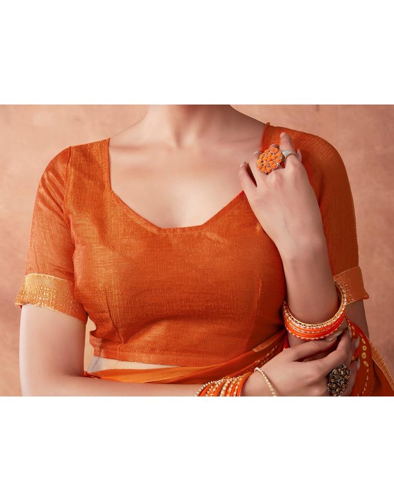 Orange  Georgette Printed Saree