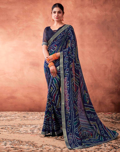 Navy Blue Georgette Printed Saree