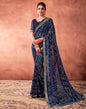 Navy Blue Georgette Printed Saree