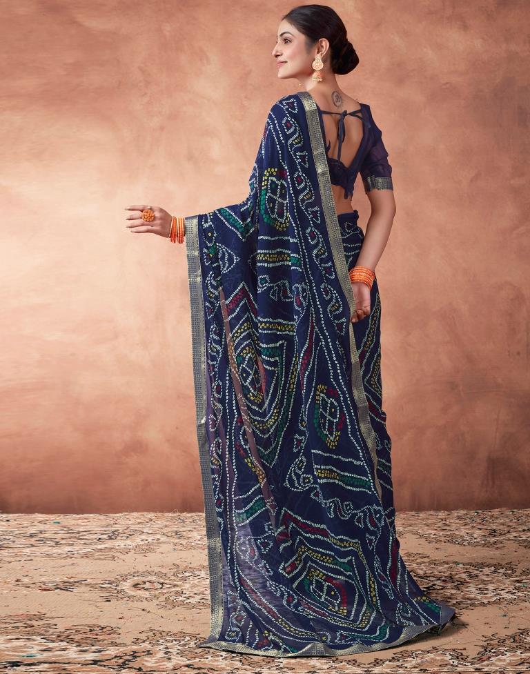 Navy Blue Georgette Printed Saree