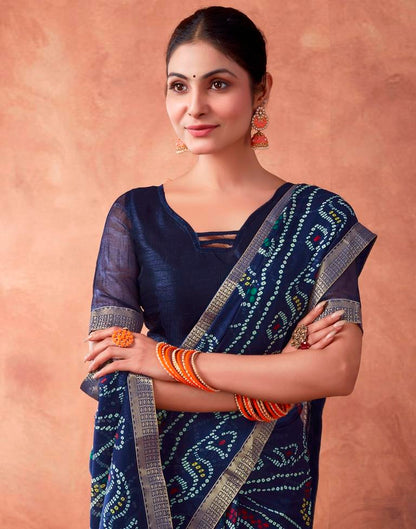 Navy Blue Georgette Printed Saree