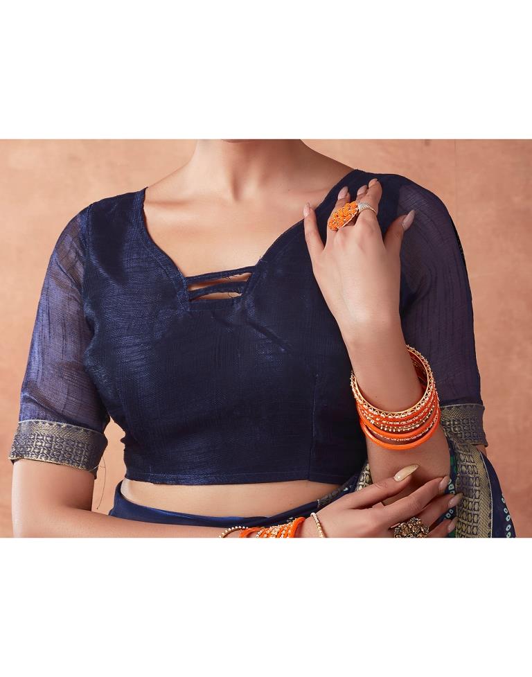 Navy Blue Georgette Printed Saree