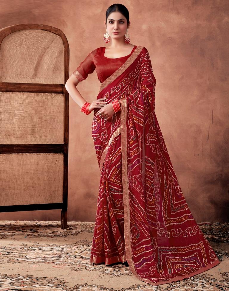 Red Georgette Printed Saree