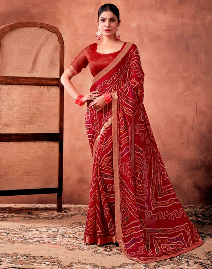 Red Georgette Printed Saree