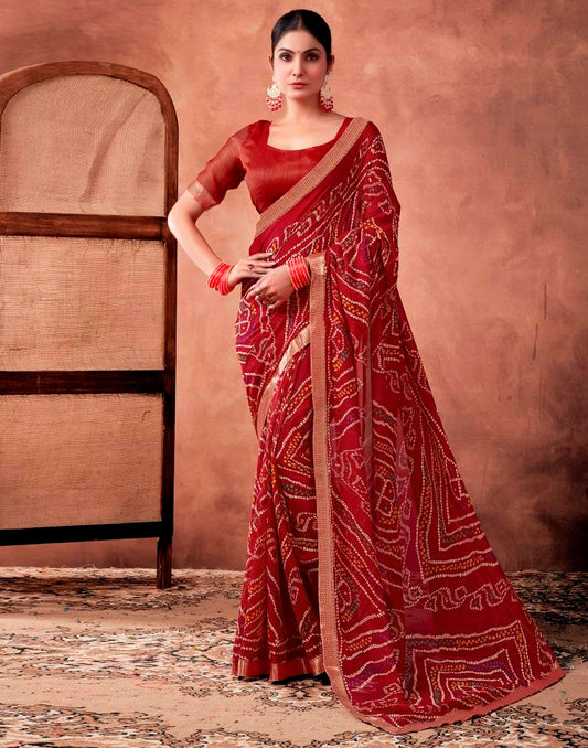 Red Georgette Printed Saree