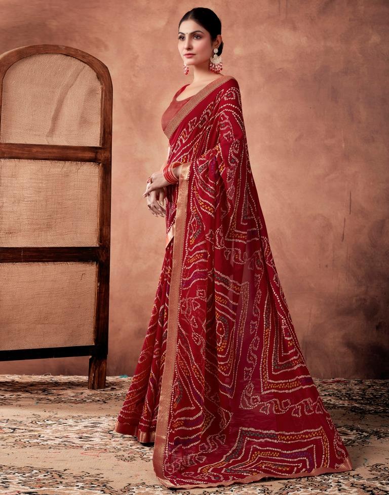 Red Georgette Printed Saree