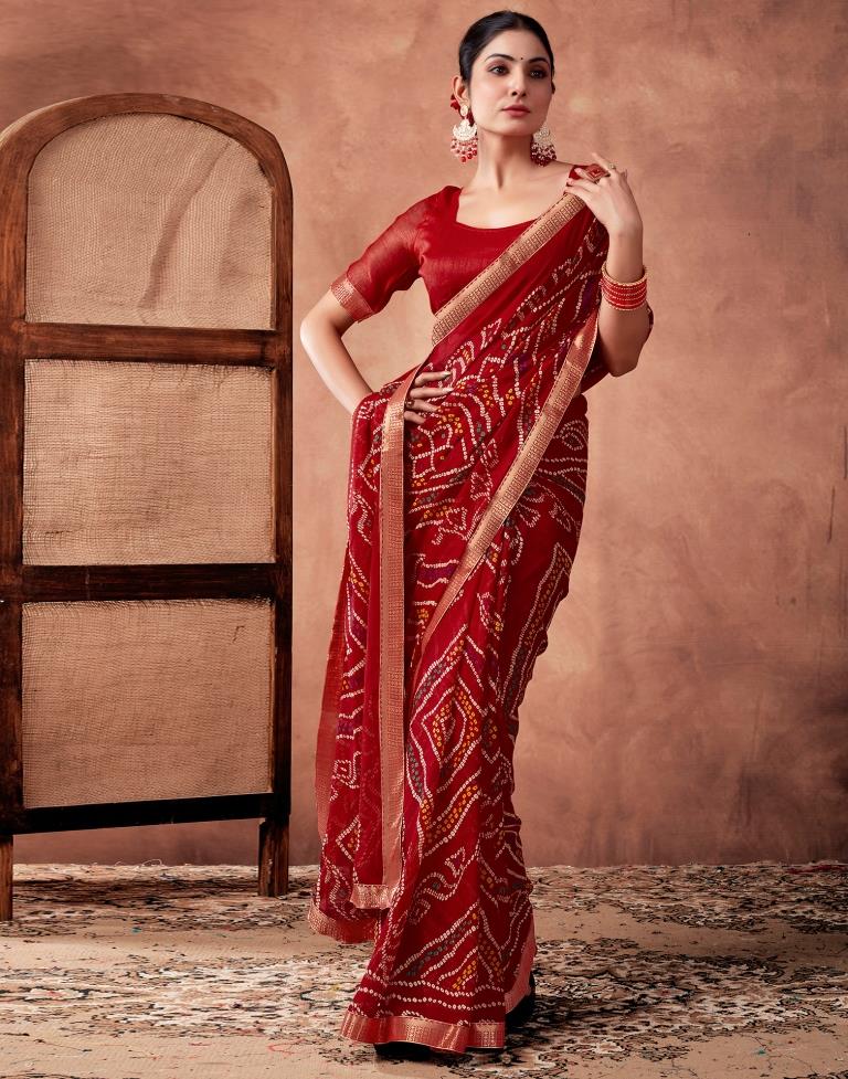 Red Georgette Printed Saree