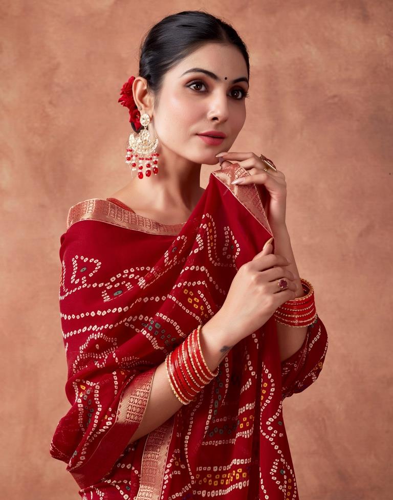 Red Georgette Printed Saree