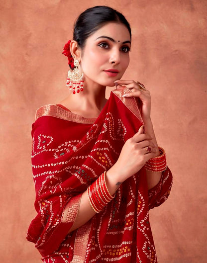 Red Georgette Printed Saree