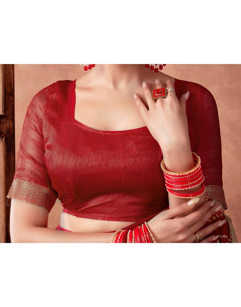 Red Georgette Printed Saree