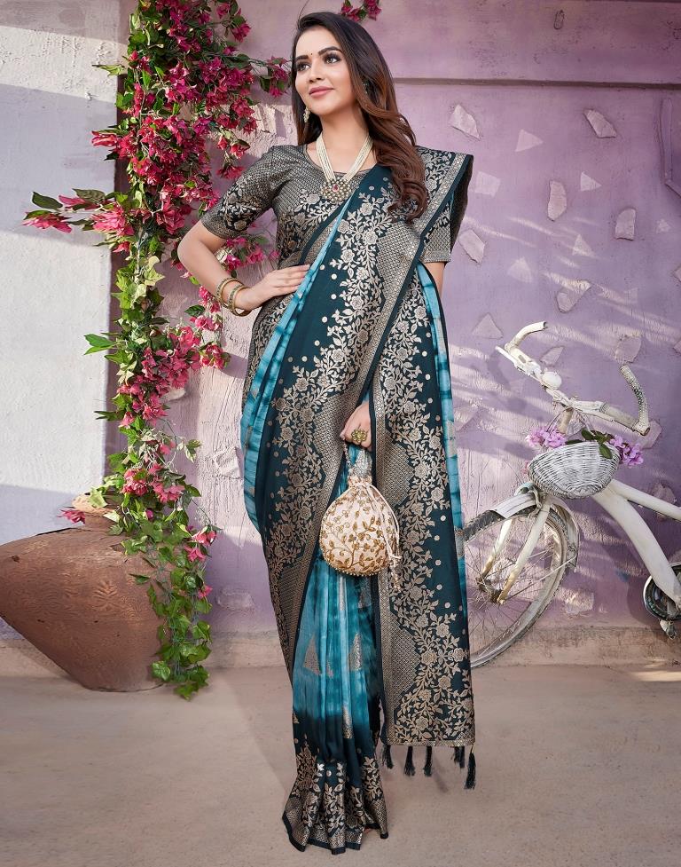 Light Blue Cotton Woven Saree