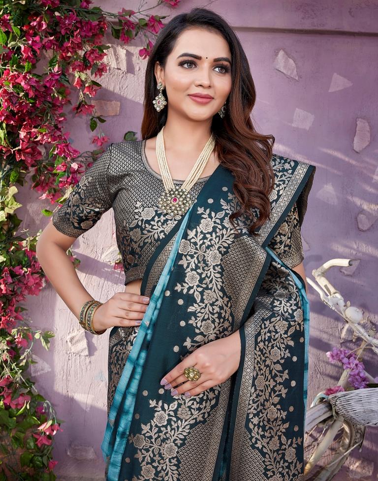 Light Blue Cotton Woven Saree