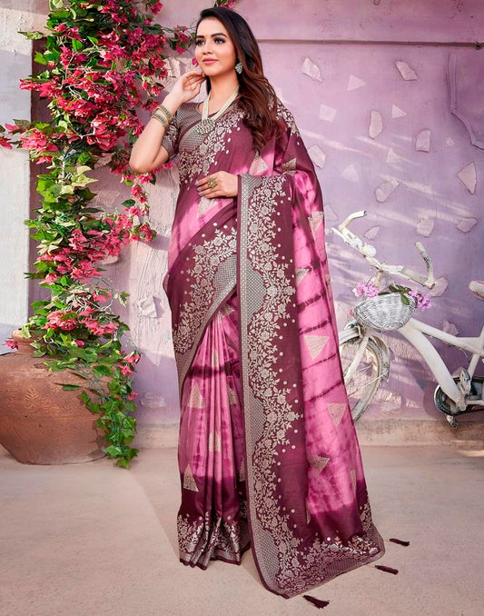 Pink Cotton Woven Saree