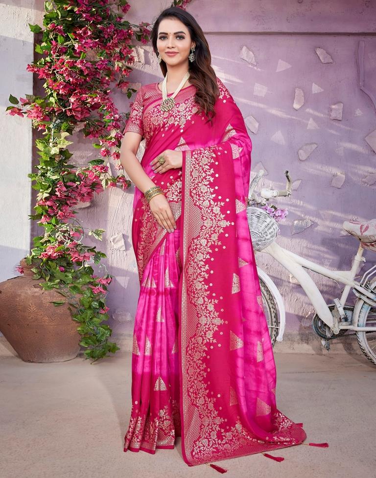 Pink Cotton Woven Saree