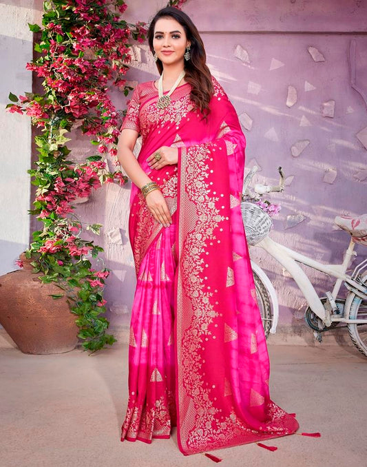 Pink Cotton Woven Saree