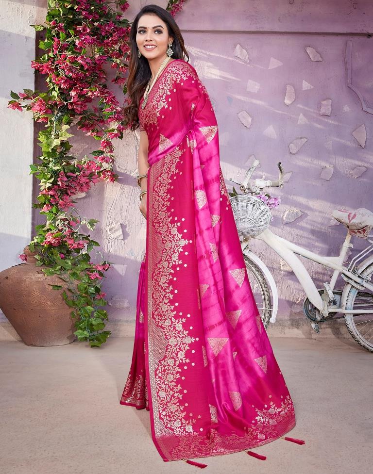 Pink Cotton Woven Saree
