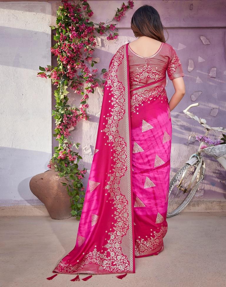 Pink Cotton Woven Saree