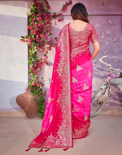 Pink Cotton Woven Saree