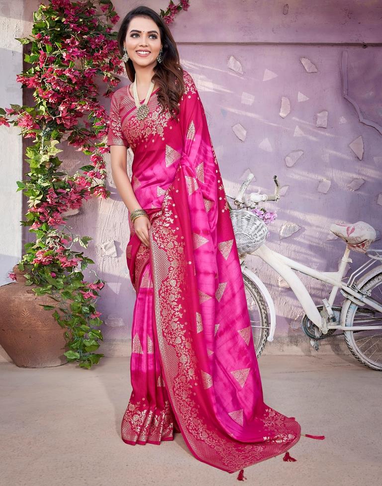 Pink Cotton Woven Saree