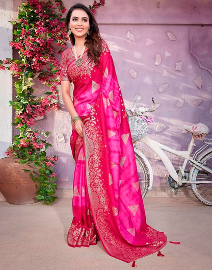 Pink Cotton Woven Saree