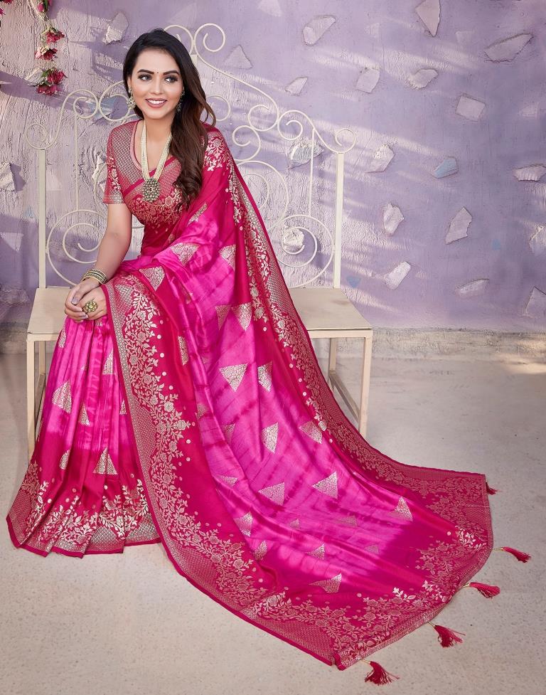 Pink Cotton Woven Saree