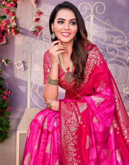 Pink Cotton Woven Saree