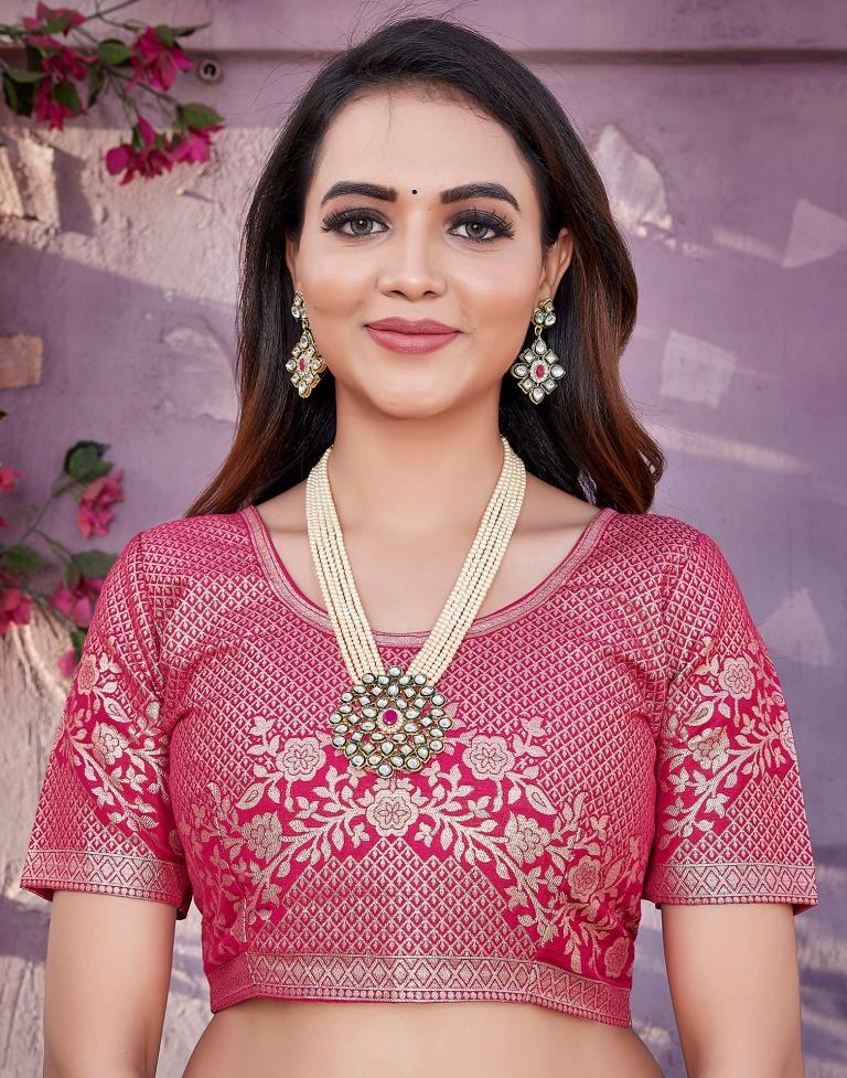 Pink Cotton Woven Saree