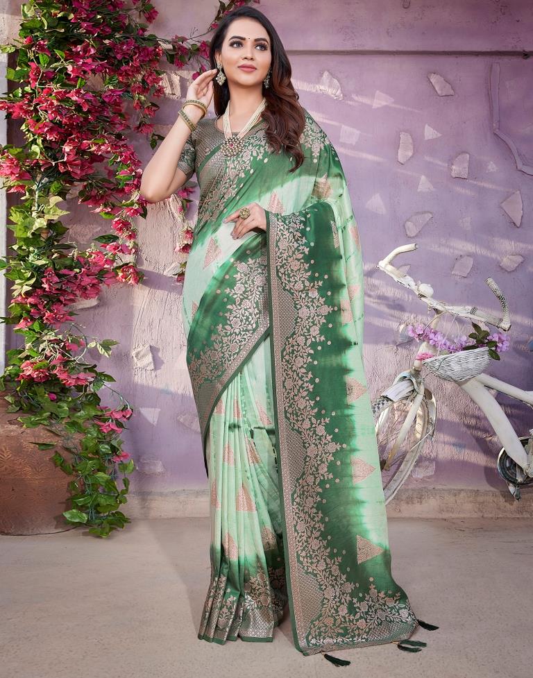 Olive Green Cotton Woven Saree